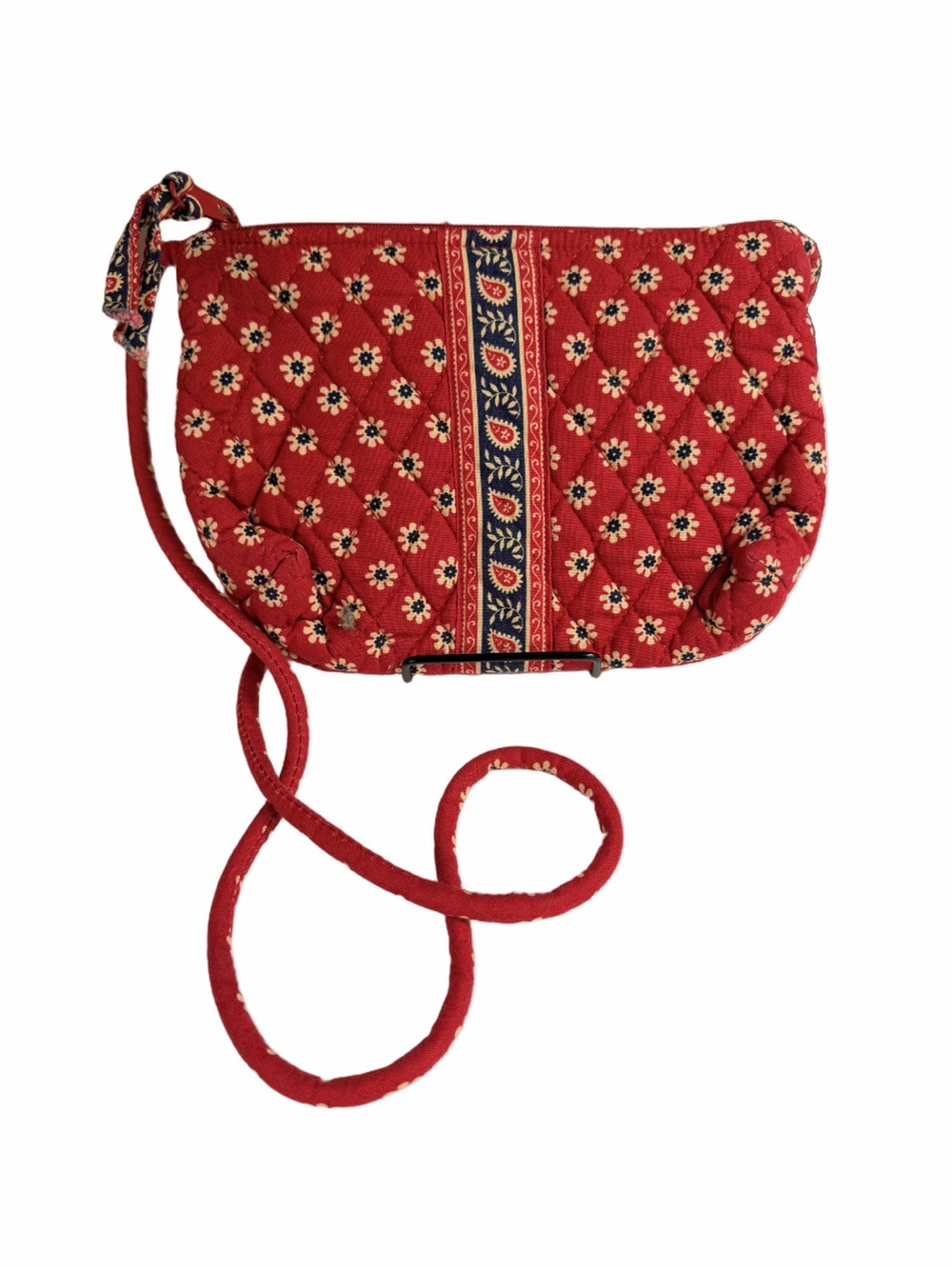 Vera Bradley Americana Red Quilted Crossbody over the shoulder with Floral Trim